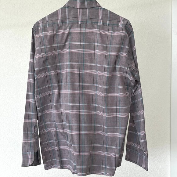 Weekends Only Plaid Pink Grey Long Sleeve Button Up Flat Hem Shirt Medium - Picture 3 of 10